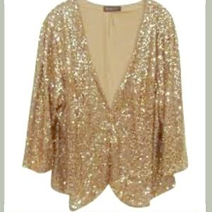 INC International Concepts GOLD SEQUIN JACKET Sz1X